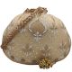 Traditional Gold-Beige Chikankari Silk Round Potli Bag